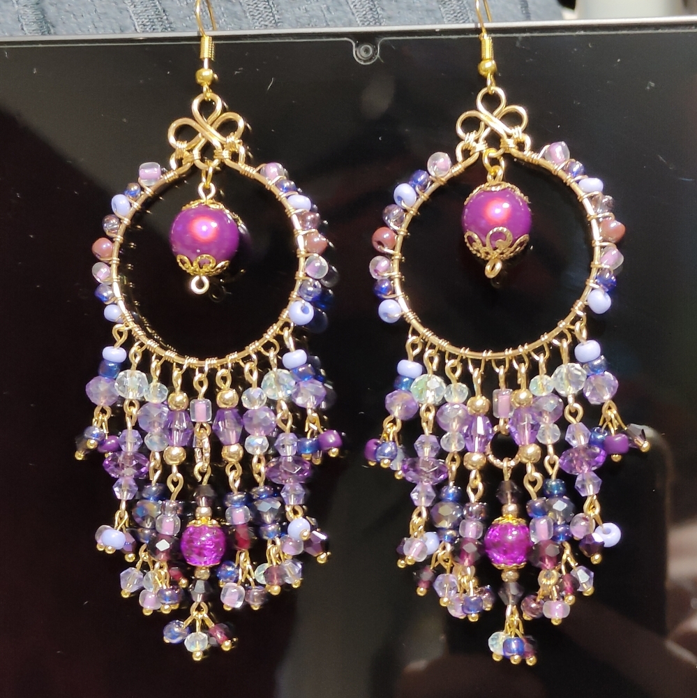 Purple Hobo Fringe Earrings